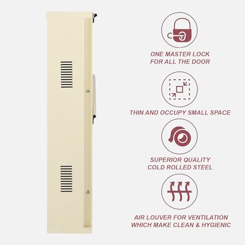 Image of Metal Shoe Rack Wall Mounted for Home with Central Locking | 2 Door 20 inch Wall Mounted Metal 4 Pair Rack Cabinet | Pre-Assembled Shoe Rack Shelves | 3 Year Warranty (Ivory)