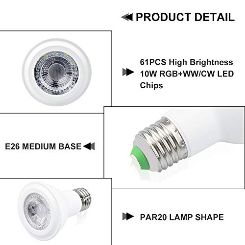 Bonlux 10W Led Par20 Rgb Dimmable Spotlight E26 Medium Base Color Changing Flood Light Bulb With Remote Control For Home Party Stage Holiday Decoration Lighting (Rgb + Warm White, 2-Pack) #TOP4
