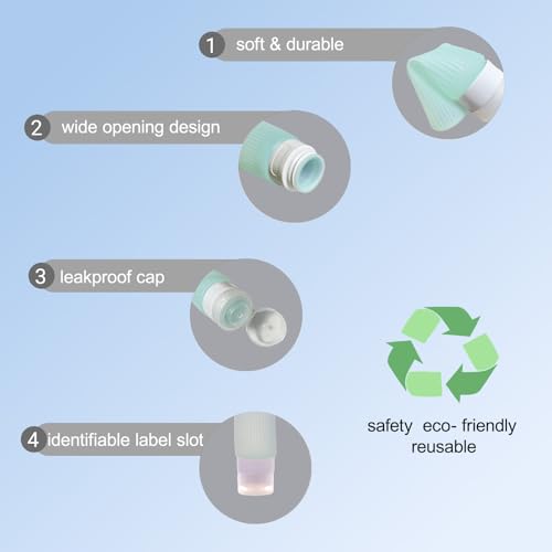 3 oz Leak Proof Travel Bottles for Toiletries|TSA Approved Refillable Silicone Travel Size Bottles for Shampoo,Conditioner|Translucent Pastel Color, Wide Mouth Opal-Shaped Design(4 Pack)4