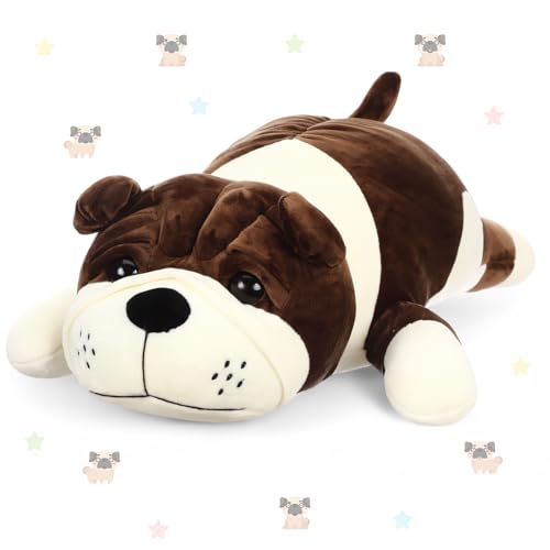 Vertintong 17.7'' Large Bulldog Stuffed Animal Xmas Gift, Dark Brown