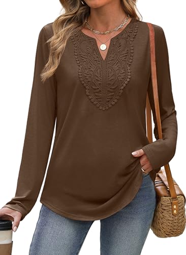 Image of XIEERDUO Boho Tops for Women Blouses Dressy Casual V Neck Long Sleeve Shirts Fall Outfits Trendy Vacation Clothes