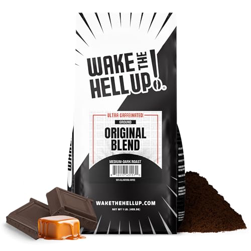 Wake The Hell Up! 1lb Ultra-Caffeinated Original Ground Coffee, Low