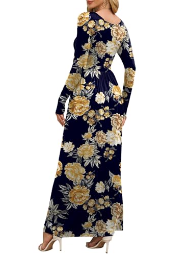 Image of DEARCASE Women's Maxi Dress Long Sleeve Crewneck Loose Plain Casual Empire Waist Fall Party Long Dresses with Pockets