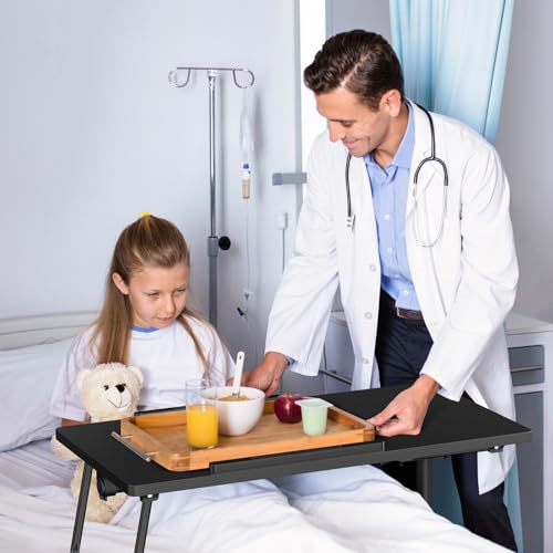 Eocnrhe Adjustable Overbed Bedside Table, Hospital Bed Table with Wheels, Portable Rolling Desk, Mobile Small Standing Desk, Rolling Laptop Stand, Computer Cart - Thumbnail 2