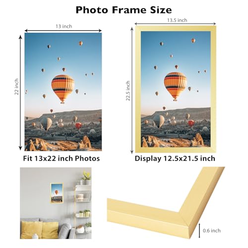 Image of JCJMY 13x22 Picture Frame Gold for Poster Photo Picture, Horizontal and Vertical Formats for Wall Hanging, 13 x 22 Wall Gallery Poster Photo Frame for 13 by 22 Photos Posters, Gold
