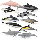 10 Pcs Mini Sea Animal Figures Playset Cute & Different Varieties of Dolphin Figurines Toddler Sensory Toys and Party Decoration CakeToppers for 3 4 5 6 Kids Boys and Girls