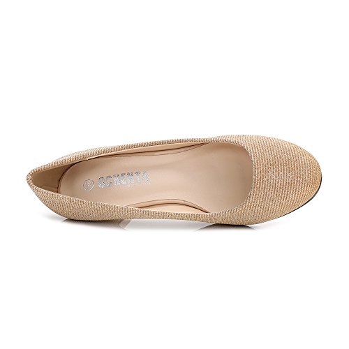 Women's Round Toe Low Kitten Heel Slip On Dress Pump Gold Glitter Tag 36 - US B(M) 6.52