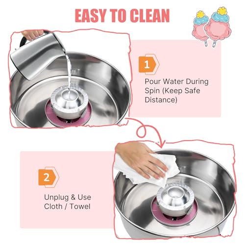 Cotton Candy Machine Commercial, 1000W Professional Cotton Candy Maker Machine with Stainless Steel Bowl, Sugar Scoop and Fuse, Electric Candy Floss Maker for Home Kids Birthday, Family Party, Pink - Thumbnail 5