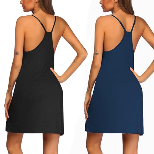 Image of Ekouaer 2 Pack Nightgown for Womens Sleeveless Sleepwear Sleep Tank Chemise