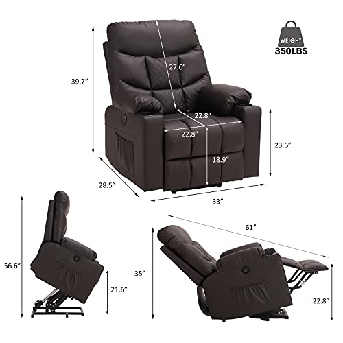 Vuyuyu Power Lift Recliner Chairs For Elderly With Massage & Heating, Leather Sleeper Chair Sofa Recliners For Living Room, Comfy Home Theater Seat Infinite Position/Cup Holders/Lumbar Pillow #TOP6