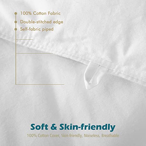 Organic Feathers Down Comforter King Size, All Season Ergonomic Goose Feather Down Duvet, Soft Plush 100% Cotton Quilted Medium Warm Bed Comforter Insert With Ties, Ivory White, 106X90 #TOP2