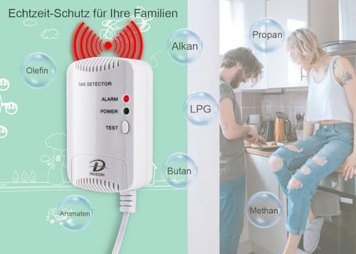 Gasmelder Erdgas/LPG/Kohlengas Monitor, Blitzlichtwarnung Sound 100dB, Geeignet für Küche
Gasmelder Methan Propan Butang