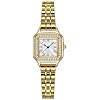 Gold Watches for Women Dainty Square Vintage Watches Luxury Ladies Diamond Accent Dress Stainless Steel Bracelet Watch Analog Quartz Waterproof Watch