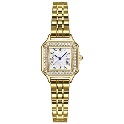 Gold Watches for Women Dainty Square Vintage Watches Luxury Ladies Diamond Accent Dress Stainless Steel Bracelet Watch Analog Quartz Waterproof Watch