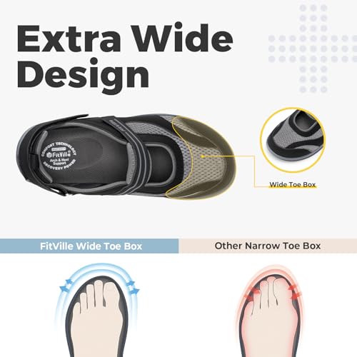 FitVille Diabetic Shoes for Women Extra Wide Width Diabetic Womens Sandals, Walking Shoes with Adjustable Closures Arch Support, Orthopedic Sandals for Flat Feet Heel Pain Relief,Plantar Fasciitis2