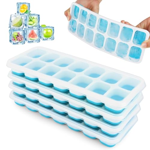Image of Pack of 4 NEXVEU Silicon ICE Cube Tray with LID, 14 Big Cavity, Flexible, Easy Release, BPA Free, Dishwasher Safe, Durable & Reusable Ice Maker Mold for All Types of Drinks & Water.