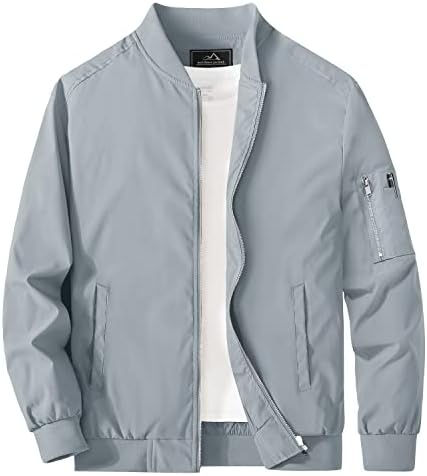 MAGCOMSEN Mens Golf Jackets Lightweight Jacket Casual Work Jacket Light Bomber Jacket Zip Up Solid Baseball Jackets Light Grey,S