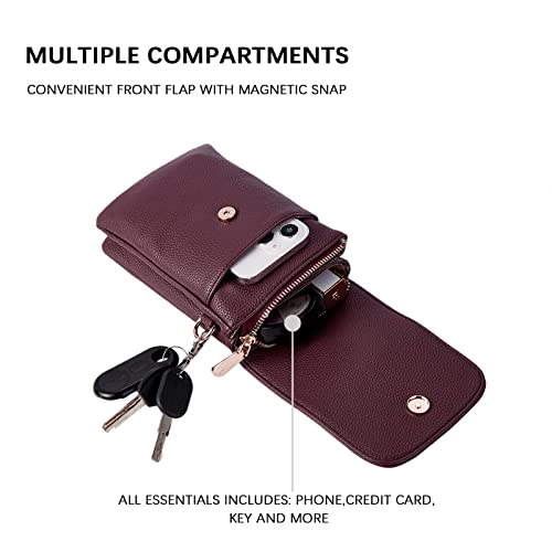 Image of BOSTANTEN Vegan Leather Small Crossbody Bags for Women Designer Cell Phone Bag Wallet Purses Adjustable Strap, A-05-burgundy Red, Small, Small Purse