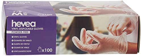 Hevea - Disposable vinyl gloves. Powder- and latex-free. Pack of 10 boxes with 100 gloves each. Size: M (Medium)