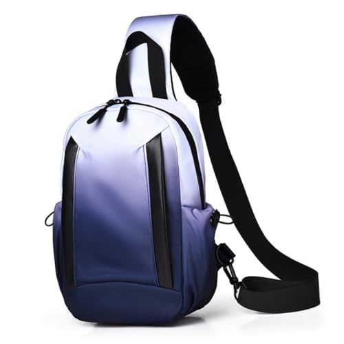 Image of GUSTAVE Chest Bag for Men Waterproof Gradient Sling Bag, Lightweight Double Layer Nylon Shoulder Day Pack, Adjustable Strap, Multiple Compartments, Stylish Travel & Commuting Bag (Blue /Black)