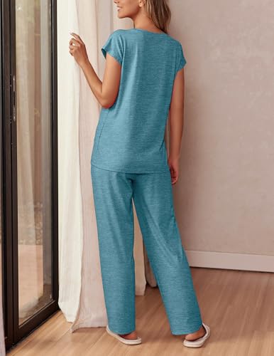 Image of Ekouaer Womens Pajama Sets Cap Sleeve Sleepwear Tops and Long Pants Comfy Pjs 2 Piece Lounge Set with Pockets S-XXL