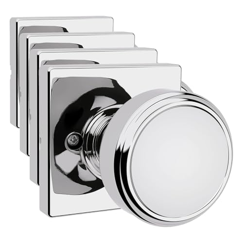 Image of Kwikset Maven Dummy Door Knob, Single Sided Handle for Closets, French Double Doors, and Pantry, Polished Chrome Non-Turning Square Interior Push /Pull Door Knob, with Microban Protection (Pack of 4)