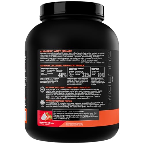 Image of Rule1 Rule 1 R1 Protein Whey Isolate - with 25g Protein 6g BCAA Exclusively from Isolated Hydrolyzed Sources for Workout Recovery (5 Pounds, Strawberries Crme).