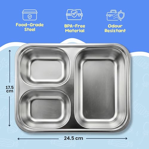 Image of Famyo Kids Bento Lunch Box Combo of 2 Leakproof BPA-Free 3 Compartments | Rexy Dino & June Unicorn, microwave-safe lunch boxes for school, durable food containers for boys & girls
