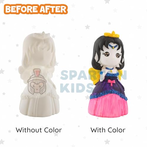 Image of Spartan Kids Paint Your Own Princess Figurine Piggy Bank for Kids, DIY Watercolor Craft Activity Set with Lock, Creative Money Saving Box for Boys and Girls, Best Birthday Party Return Gift (20, Doll)