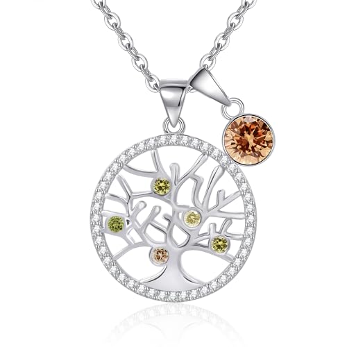 Tusuzik Collier Arbre de vie Argent 925 Bijoux Femme Maman Amie Cadeau Noel Saint Valentin Anniversaire, Zirconia cubica