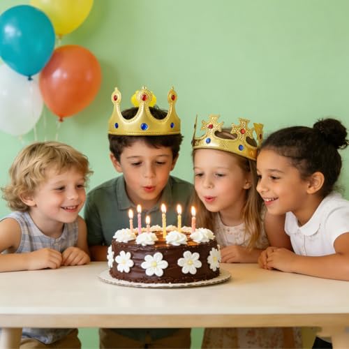 Miniatura 4 de Aoowu Corona De Rey Y Reina Niños, 2 Piezas Coronas De Reyes Magos, Real Con Estrás, Corona De Fiesta De Cumpleaños, Sombreros Reyes Accesorios De Disfraz De Rey Para Niños Dorado