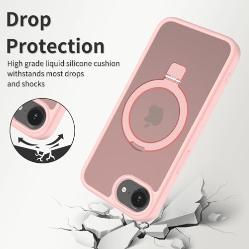 Image of Magnetic for iPhone 16E Case, 6.1 inch, Compatible with MagSafe, Rugged Kickstand, Not-Yellowing Military-Grade Protection, Matte Pink