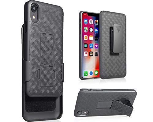 iPhone XR Case, Moona Shell Holster Combo Case for Apple iPhone XR with Kickstand & Belt Clip '2 Year Warranty' - iPhone 11 XR Belt Clip Case Thin Holster