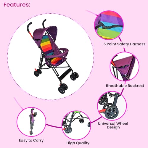 Image of Safe-O-Kid Safe Pram /Buggy (0-4 Years) Model - 2023 of Baby Stroller, Foldable /Portable, Light Weight Stroller for Baby /Kids with Metal Non-Slip Buggy /Pram Clips, Purple