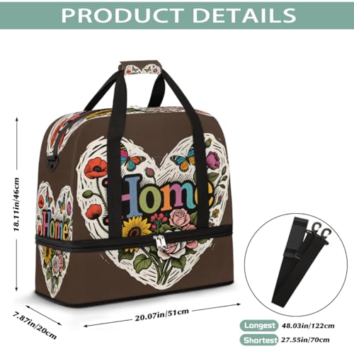 Sports Gym Bag Flower Home Butterfly Large Travel Duffel Bag With Shoe Compartment Foldable Waterproof Carry-On Weekend Travel Bags for Camping Overnight Yoga Hospital Travel Bags2