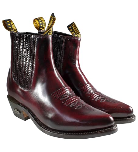 Men's Handmade Leather Dress Boots, Chameleon Pattern, Pointed Toe El General Wine Color - Main Image