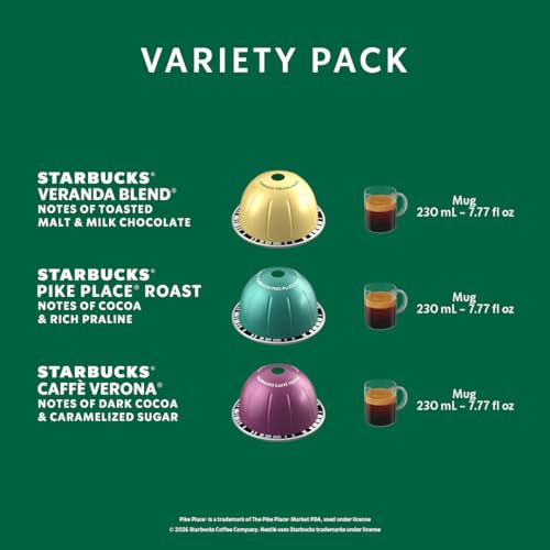 Image of Starbucks by Nespresso Vertuo, Blonde, Medium, and Dark Roast Variety Pack Coffee, 30-count Coffee Pods, Brews 7.8 oz.