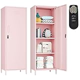 Steehoom Metal Locker, Storage Cabinet with Digital Lock, Steel File Cabinet with 3 Adjustable Shelves for School, Living Room, Bedroom, Office (Pink-2)