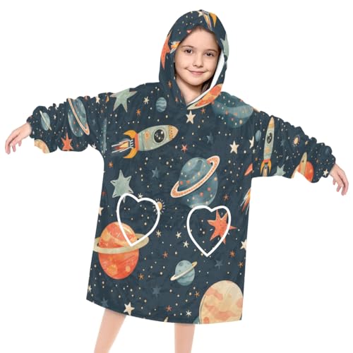 Wearable Blanket Hoodie for Kids, Ethereal Starry Sky Fleece Sweatshirt Blanket Oversized Blanket Sweatshirt with Pocket Flannel Warm Hooded Blanket 6-10 Year Old Girl Boy Gift, One Size