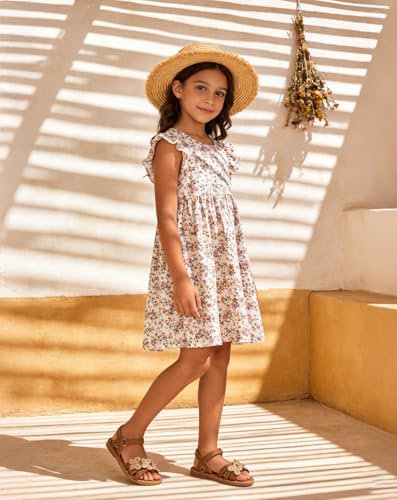 Image of PHIRAMIN Toddler Girl Sandals - Flower Girl Dress Shoes Open Toe Little Kid Flats