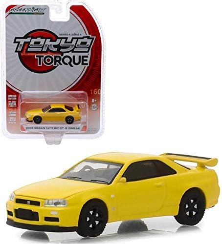 New DIECAST Toys CAR Greenlight 1:64 Tokyo Torque Series 4-2001 Nissan Skyline GT-R (BNR34) (Yellow) 47020-F