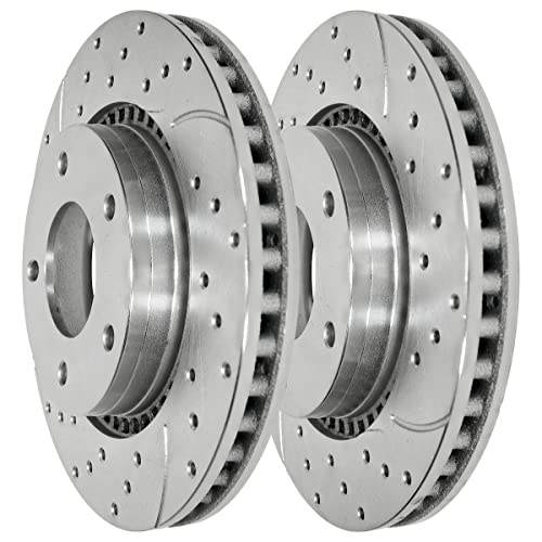AutoShack PR781997DSZPR Pair of 2 Front Drilled and Slotted Brake Rotors Silver Driver and Passenger Side Replacement for Lincoln MKX MKZ Nautilus Continental 2015-2020 Ford Edge 2017-2019 Fusion AWD