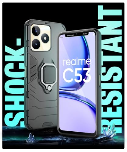 Image of WOW IMAGINE Shock Proof Back Case Mobile Cover for Realme Narzo N53 | Realme C53 | Realme C51 | Back Cover Case (Tough Armor | Hybrid PC + TPU | Ring Holder & in-Built Kickstand | Black)