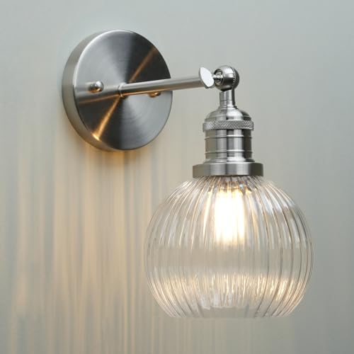 Pathson Vintage Applique Murale Industriel E27 Luminaires Intérieur Abat-jour en Verre Rond Lampe Murale pour Salle de Bains Miroir de Toilette Cuisine...