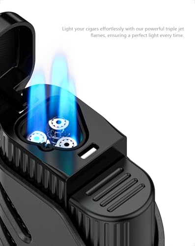 Encendedor turbo ajustable con llama triple a butano negro miniatura 3