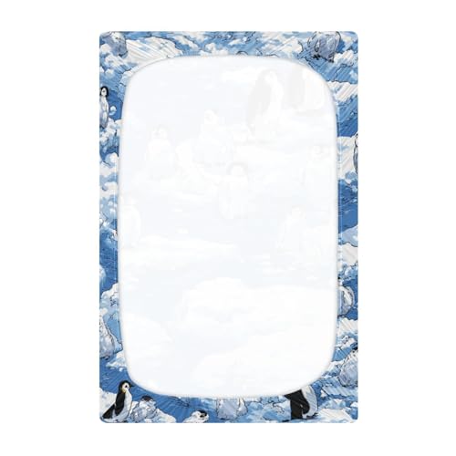 Image of Crib Sheet Breathable Soft Crib Mattress Sheet for Baby Toddler Boys Girls Fitted Crib Sheet Fit Standard Crib Mattress 52 x 28 Inch Blue Penguins Ice Floes Snow Water