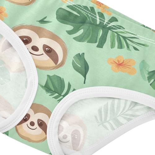 Wusikd Cute Sloth Face Girls' Underwear Cotton Tropical Leaves Girls Briefs Soft Toddler Underwear 2T4