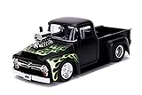 Jada 1956 Ford F-100 Pickup Truck with Blower Matt Black with Flames Just Trucks Series 1/24 Diecast Model Car 30716