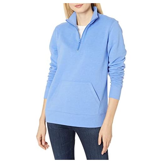 Amazon Essentials Women's Long-Sleeve Lightweight French Terry Fleece Quarter-Zip Top (Available in Plus Size), Blue Heather, Medium