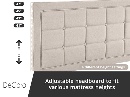 Image of Decoro Mornington Upholstered 2.0 Platform Bed, Button-Tufted Fabric Headboard and Metal Frame with Wood Slat Support, Linen, King